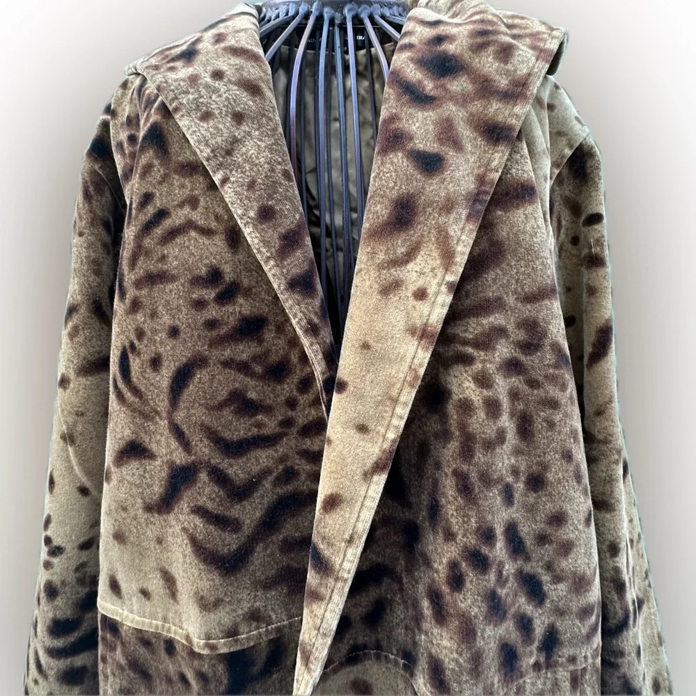Linda Allard Ellen Tracy Brown BOHO Print Velour Jacket Relaxed Fit Lined Art - Picture 3 of 16